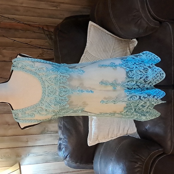 Pretty Angel Blue Embroidered Lace Gatsby Dress Size M - Picture 1 of 10